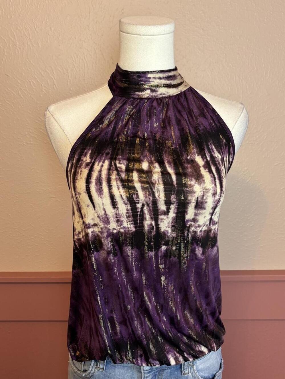 2000s halter shimmer top body central purple date night going out club